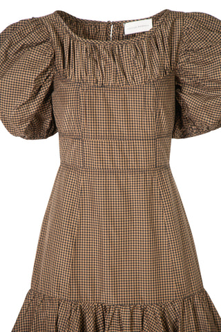 Ran Puff Sleeve Dress in Brown/Black Check | new with tags (est. retail $450)