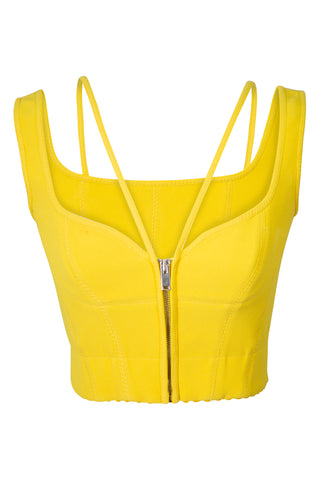 Cropped Bustier Zip-Up Top in Yellow