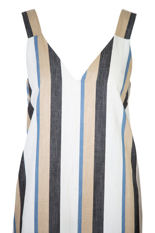 Striped V-Neck Linen Blend Dress | (est. retail $995)