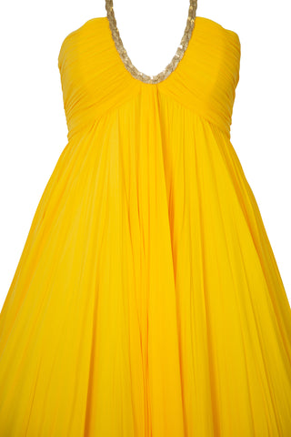 Halter Neck Georgette Ball Gown in Yellow Tulip | SS 23' Runway | new with tags (est. retail $9,200)