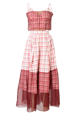 I Sheer Right Through You Bustino in Red/Brown Plaid | (est. retail $895) Shirts & Tops Rosie Assoulin   