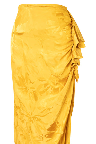 Gold Ruffle Slit Skirt