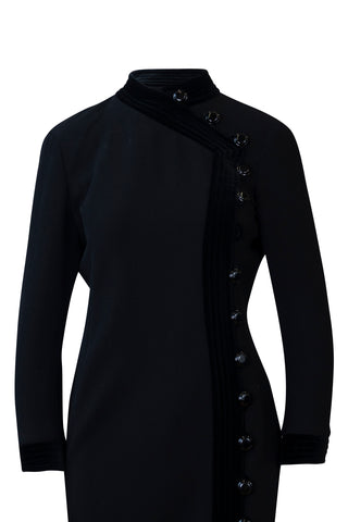 Vintage Asymmetric Button-Down Dress in Black