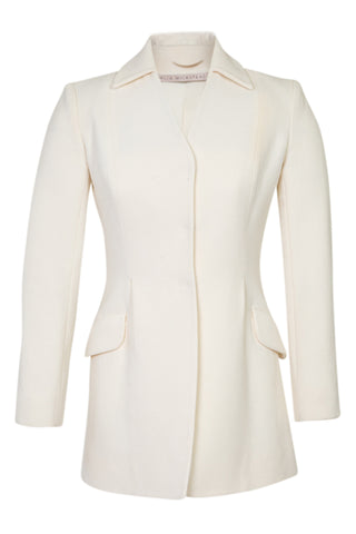 White Single Breasted Crepe Wool Blazer | (est. retail $1,740)