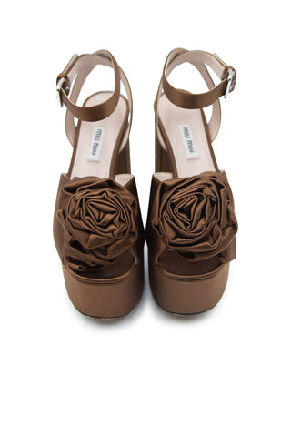 Rose 125mm Satin Platform Sandals | (est. retail $880) Heels Miu Miu   
