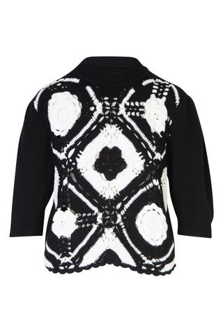 Patterned Puff Sleeve Sweater Top in Black/White