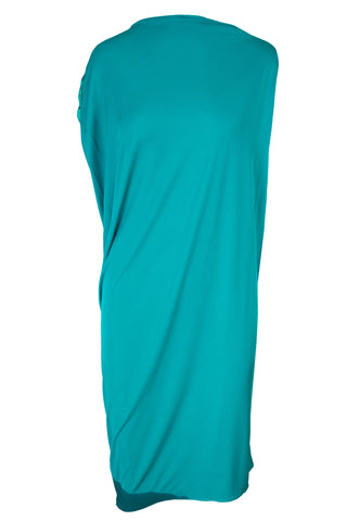 by Alber Elbaz Turquoise Asymmetrical Draped Knit Jersey Dress Dresses Lanvin   