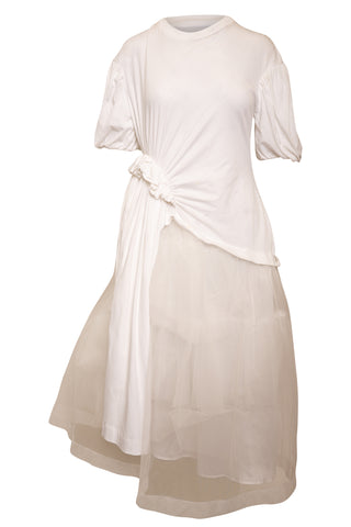Tulle Layered T-Shirt Dress in White