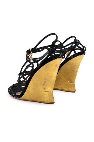 Webbed Wedge Sandals in Black/Gold | SS '11 Ready-To-Wear Collection Sandals Saint Laurent   