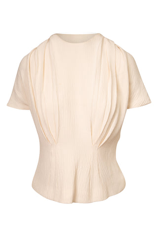 White Silk Pleated Top