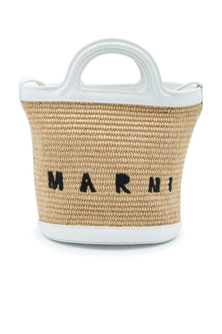 Tropicalia Small Bucket Bag in White Leather & Raffia-effect Fabric | (est. retail $975)
