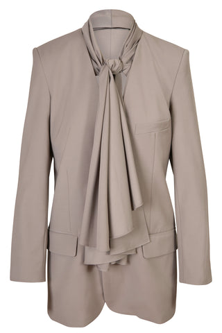 'Tropical' Wool Removable Scarf Long Blazer in Grey | New with Tags (est. retail $750)