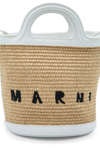 Tropicalia Small Bucket Bag in White Leather & Raffia-effect Fabric | (est. retail $975) Bucket Bags Marni   