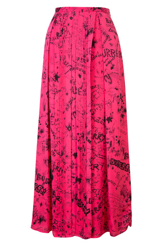 Pink Doodle Print Silk Neckar Maxi Skirt