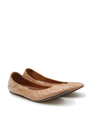 Patent Leather Scrunch Ballet Flats in Tan