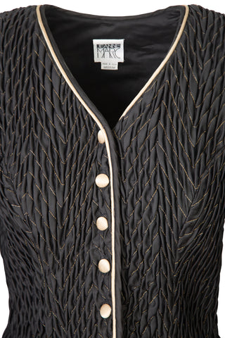 Vintage Plissé Chevron Stitching Peplum Jacket with Gold Piping Jackets Jeanne Marc   