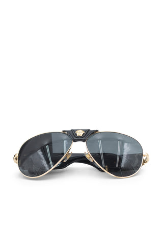 Leather Medusa Logo Aviator Sunglasses | (est. retail $347) Eyewear Versace   