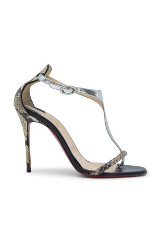 Athena Alta' 100mm Metallic Patent & Python Sandal Sandals Christian Louboutin   