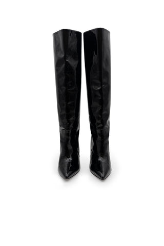 Patent Leather Knee-High Stiletto Boots in Black | (est. retail $835)