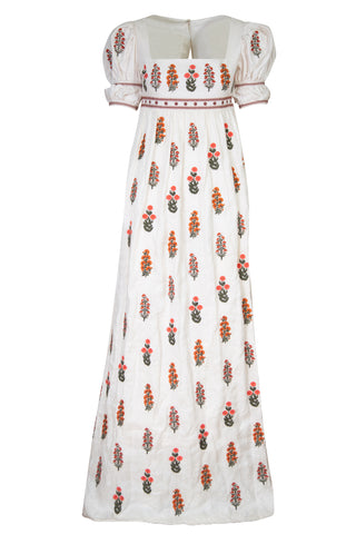 Pistachio Embroidered  Dahlia Linen Maxi Dress