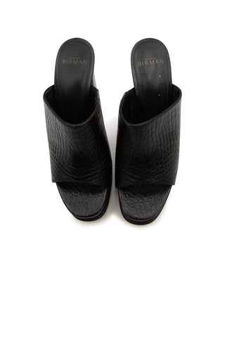 Lavinia Croc-Embossed Leather Mules in Black | (est. retail $525)