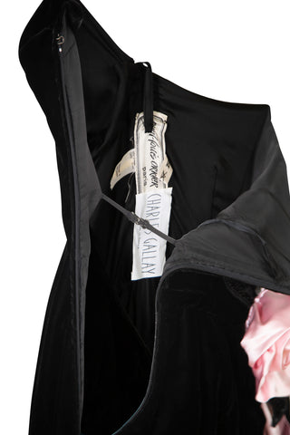 Vintage Black Velvet Halter Gown with Pink Silk Detailing Dresses Paul-Louis Orrier   