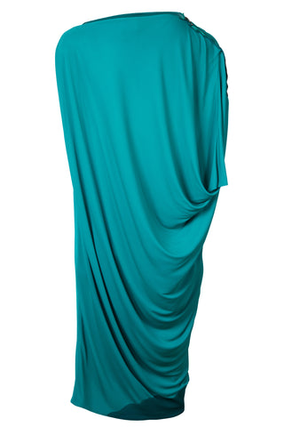 by Alber Elbaz Turquoise Asymmetrical Draped Knit Jersey Dress