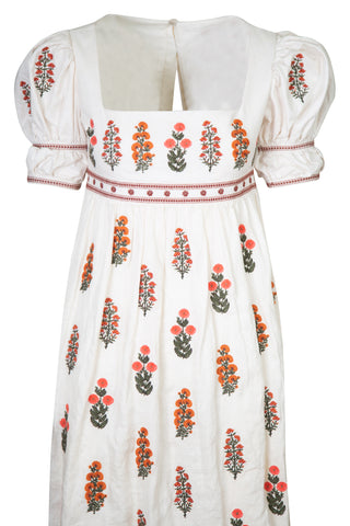 Pistachio Embroidered  Dahlia Linen Maxi Dress