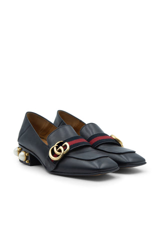 Peyton Embellished Heel Leather Loafers Heels Gucci   