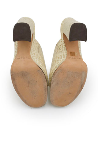 Lavinia Croc-Embossed Leather Mules in Eggshell | (est. retail $525)