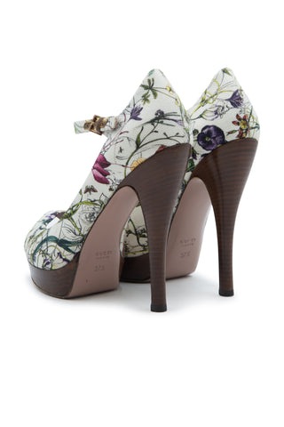 by Frida Giannini Floral Canvas Mary Jane Peep-toe Pump Heels Gucci   