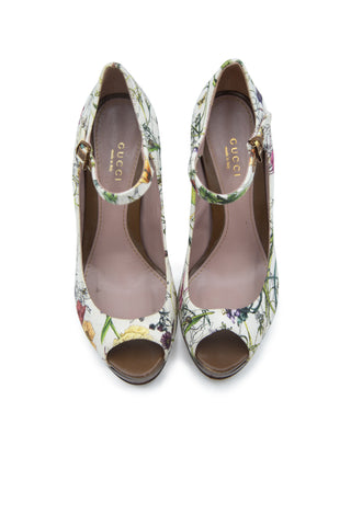 by Frida Giannini Floral Canvas Mary Jane Peep-toe Pump Heels Gucci   