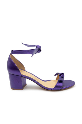 Clarita Block Bow-Embellished Metallic Leather Sandals in Purple