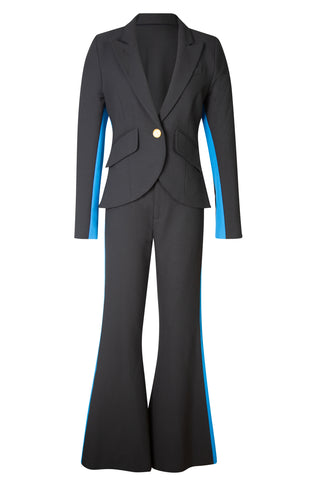Tux Stripe Bootcut Pants in Black/Blue | (est. retail $450)