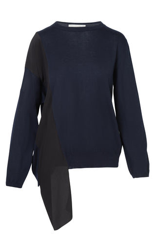 Two-Tone Draped Sweater in Black/Blue