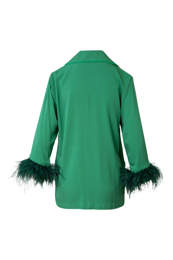 Party Pajama Top with Feathers in Green