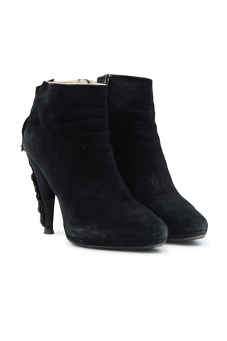 Suede Ruffle Back Ankle Boots | (est. retail $660) Boots Prada   