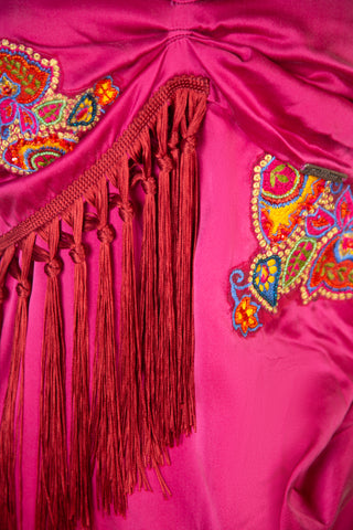 Vintage John Galliano 2000s Pink Silk Embroidered Fringe Dress Dresses John Galliano   