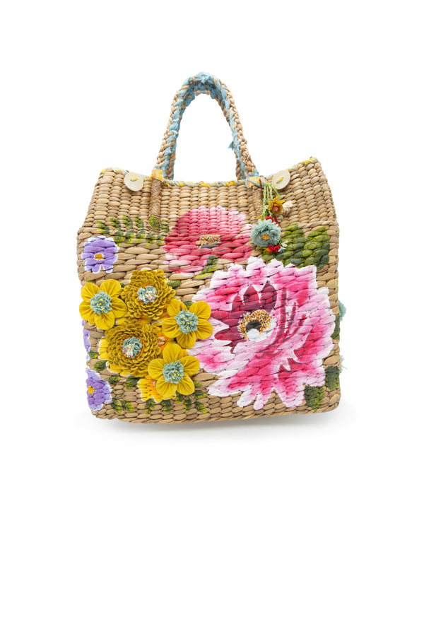 Floral Straw Basket Tote | new with tags