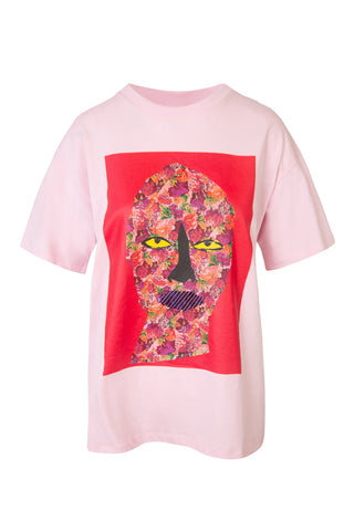 Woman' Face  Printed & Embellished Oversized Tee | (est. retail $402)