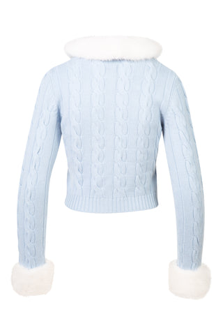 Waved Knit Cardigan with Fur Details In Blue | (est. retail $2,225) Sweaters & Knits Miu Miu   