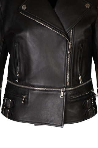 Leather Zipper Convertible Moto Jacket