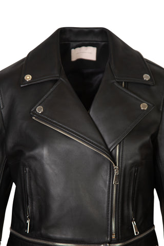 Leather Zipper Convertible Moto Jacket