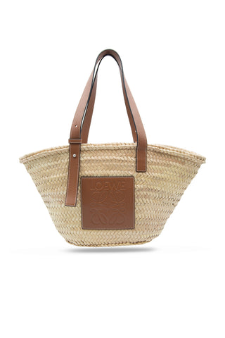 Raffia and Leather Medium Basket | (est. retail $550)