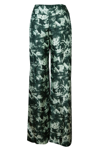 Pants in Green Abstract Fish Tail Silk