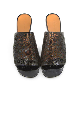 Iana Laser-Cut Slide Sandals in Black