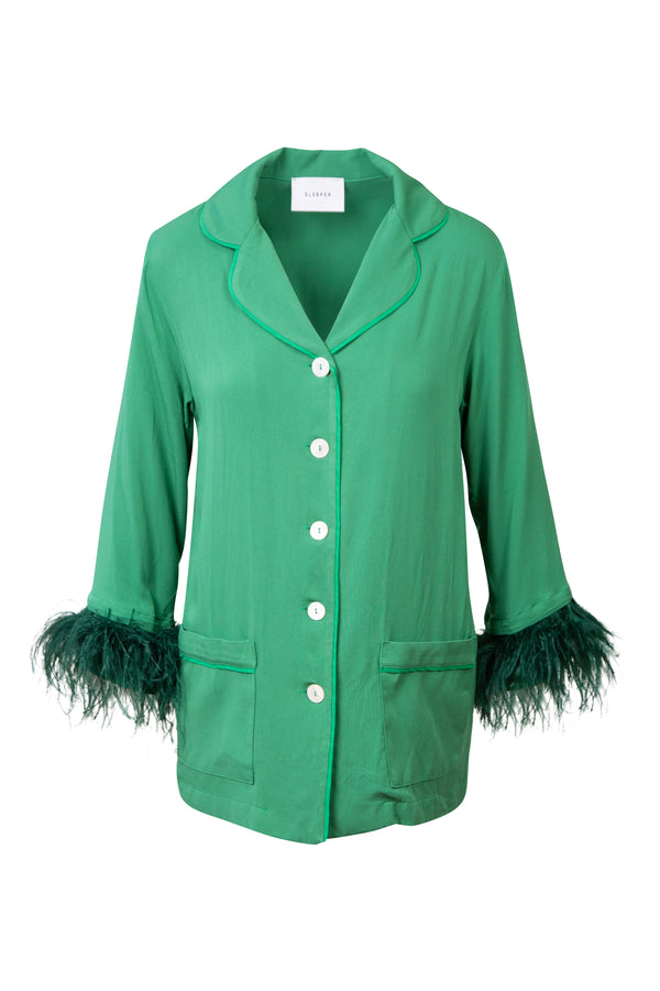 Party Pajama Top with Feathers in Green