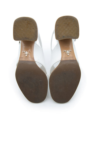 Leather Crisscross Block Heel Sandals Sandals Prada   