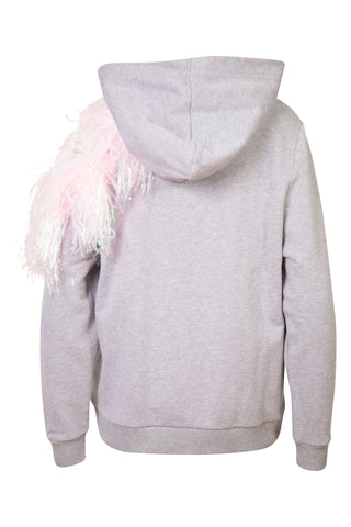 Hoodie with Feather & Tinsel Trim Cold Shoulder Sweaters & Knits Christopher Kane   