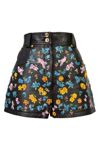 Leather Floral Embroidered 5 Pocket Shorts Shorts Versace   